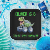 Dinosaur monstervrachtwagen gepersonaliseerde verj papieren bordje (Feest)