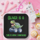 Dinosaur monstervrachtwagen gepersonaliseerde verj papieren bordje (Feest)