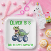 Dinosaur monstervrachtwagen gepersonaliseerde verj papieren bordje (Feest)