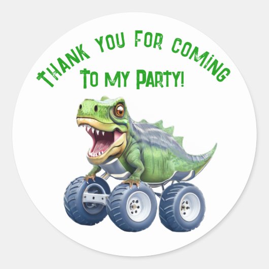 Dinosaur monstervrachtwagen gepersonaliseerde verj ronde sticker (Voorkant)