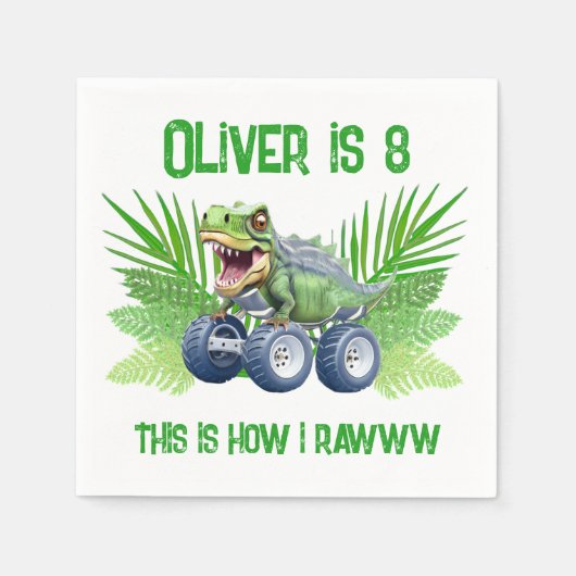 Dinosaur monstervrachtwagen gepersonaliseerde verj servet (Voorkant)