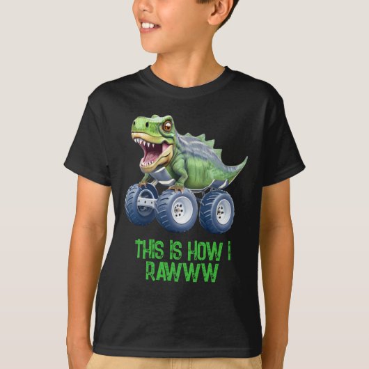 Dinosaur monstervrachtwagen gepersonaliseerde verj t-shirt (Voorkant)