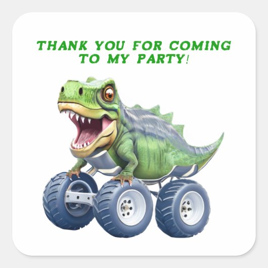 Dinosaur monstervrachtwagen gepersonaliseerde verj vierkante sticker (Voorkant)