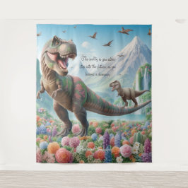 Dinosaur Mountain Flowers gepersonaliseerd wandtap Wandkleed