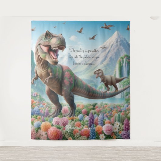 Dinosaur Mountain Flowers gepersonaliseerd wandtap Wandkleed (Voorkant)