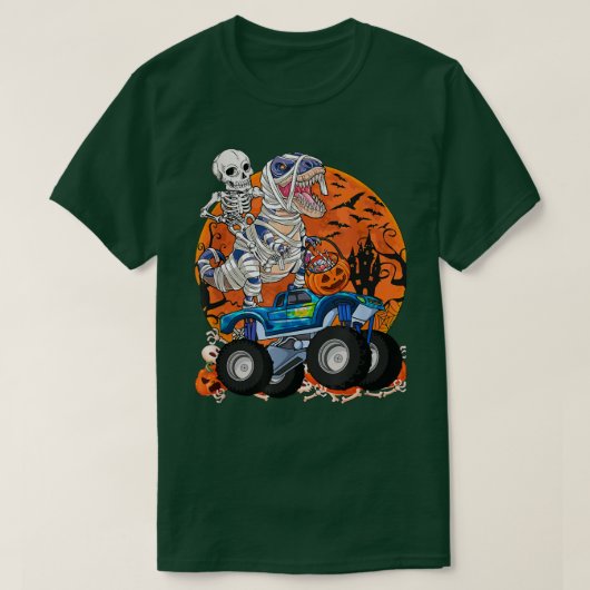 Dinosaur Mummy Riding Monster Truck Halloween  T-shirt (Design voorkant)