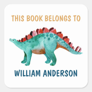 Dinosaur Name "Dit boek behoort tot" School Vierkante Sticker