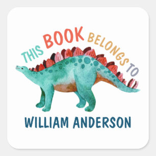 Dinosaur Name "Dit boek behoort tot" School Vierkante Sticker