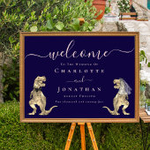 Dinosaur Navy Blue Blush Pink Wedding Welcome Poster