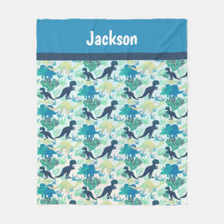 Dinosaur Navy Blue Green Blauwgroen Fleece Blanket
