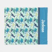 Dinosaur Navy Blue Green Blauwgroen Fleece Blanket Deken (Voorkant (Horizontaal))