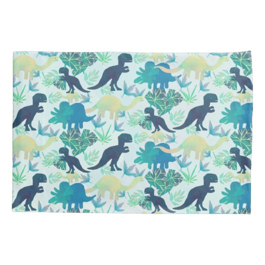 Dinosaur Navy Blue Green Blauwgroen Pillowcase Kussensloop (Achterkant)