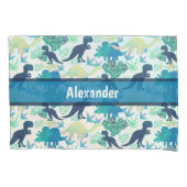 Dinosaur Navy Blue Green Blauwgroen Pillowcase Kussensloop (Voorkant)