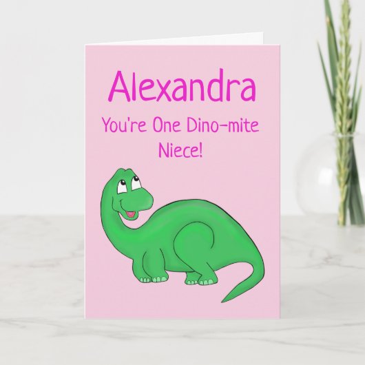 Dinosaur Niece Roze Leuke Verjaardag Kaart (Voorkant)
