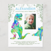 Dinosaur oerwoud 1st Birthday Party Budget blue Flyer (Voorkant)