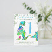 Dinosaur oerwoud 1st Birthday Party Budget blue Uitnodiging Briefkaart (Staand voorkant)