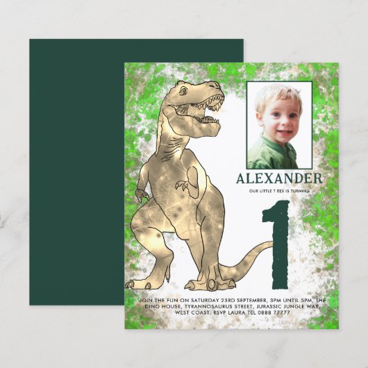 Dinosaur Oerwoud 1st Birthday Party Foto (Voorkant / Achterkant)