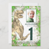 Dinosaur Oerwoud 1st Birthday Party Foto Kaart (Voorkant)