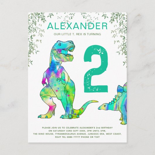 Dinosaur oerwoud 2e jaarbegroting uitnodiging briefkaart (Voorkant)