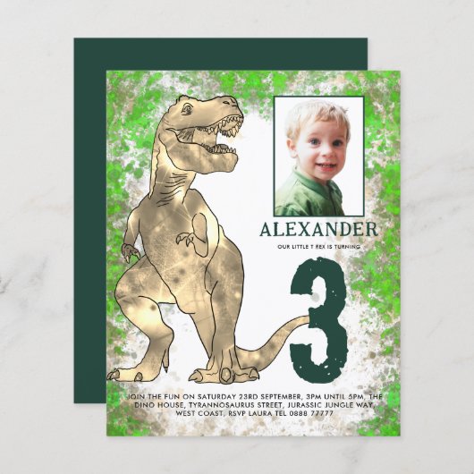 Dinosaur Oerwoud 3rd Birthday Party Foto (Voorkant / Achterkant)