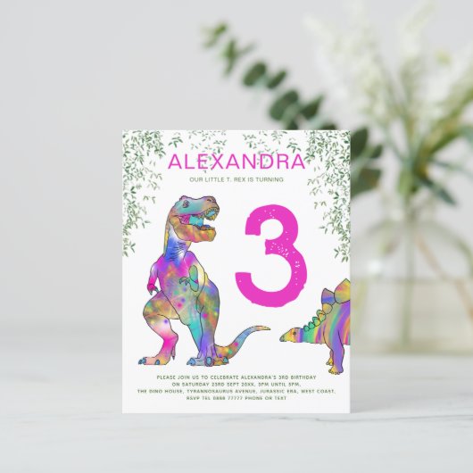 Dinosaur oerwoud 3rd Birthday Party roze budget (Staand voorkant)