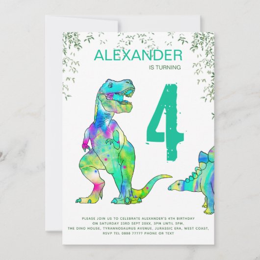 Dinosaur oerwoud 4e verjaardag kaart (Voorkant)