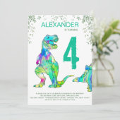 Dinosaur oerwoud 4e verjaardag kaart (Staand voorkant)