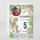 Dinosaur Oerwoud 5e Verjaardag Party Foto Kaart (Voorkant)