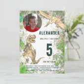 Dinosaur Oerwoud 5e Verjaardag Party Foto Kaart (Staand voorkant)