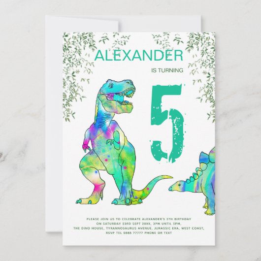 Dinosaur oerwoud 5e verjaardag van de uitnodiging (Voorkant)