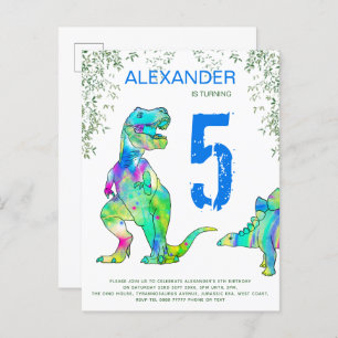 Dinosaur oerwoud 5e verjaardag van het blauw van d uitnodiging briefkaart