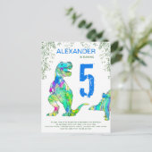 Dinosaur oerwoud 5e verjaardag van het blauw van d uitnodiging briefkaart (Staand voorkant)