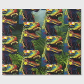 Dinosaur Oerwoud Cool Yellow Happy Birthday Cadeaupapier (Vlak)