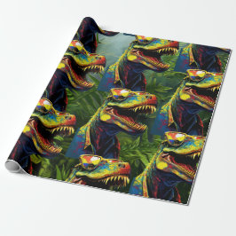 Dinosaur Oerwoud Cool Yellow Happy Birthday Cadeaupapier