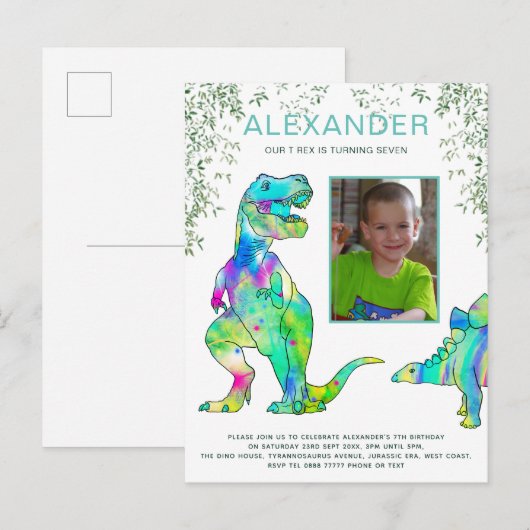 Dinosaur Oerwoud Foto Birthday Party Budget Uitnodiging Briefkaart (Voorkant / Achterkant)