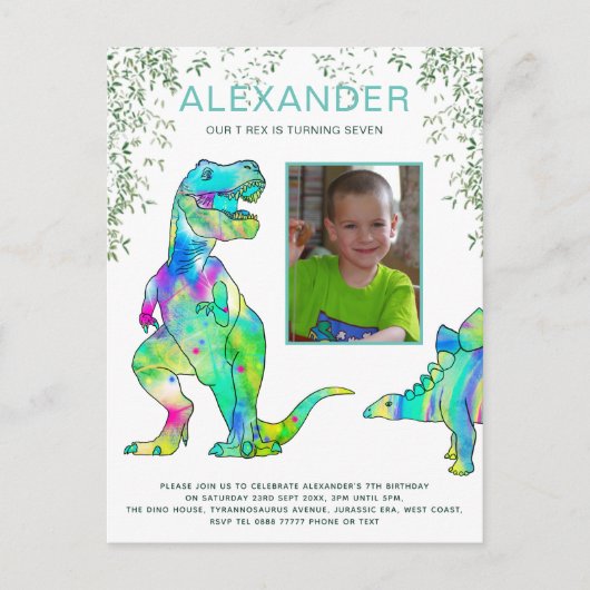 Dinosaur Oerwoud Foto Birthday Party Budget Uitnodiging Briefkaart (Voorkant)