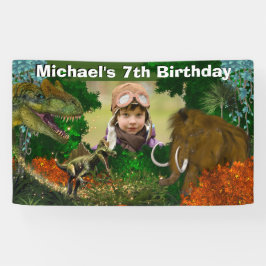 Dinosaur-oerwoud T-rex, foto van wollen mammot Spandoek