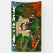 Dinosaur-oerwoud T-rex, foto van wollen mammot Spandoek (Verticaal)