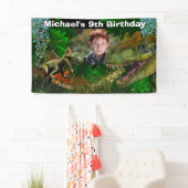 Dinosaur oerwoud T-rex jongens foto prehistorische Spandoek (Insitu)