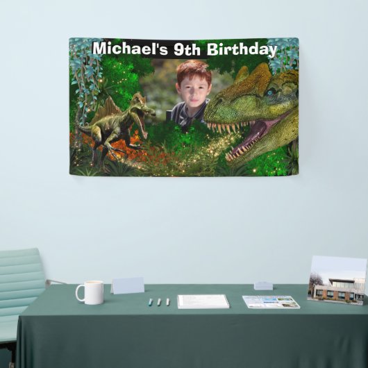 Dinosaur oerwoud T-rex jongens foto prehistorische Spandoek (Beurs)