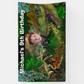 Dinosaur oerwoud T-rex jongens foto prehistorische Spandoek (Verticaal)