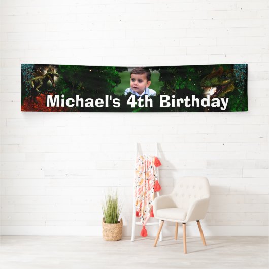 Dinosaur oerwoud T-rex jongens fotofeestje Spandoek (Insitu)