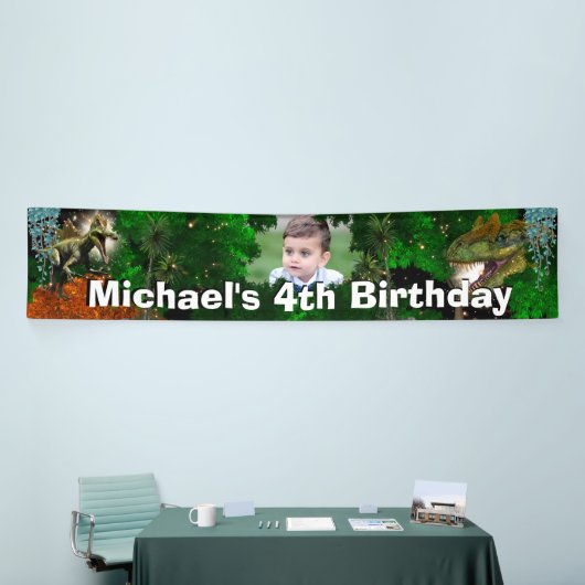 Dinosaur oerwoud T-rex jongens fotofeestje Spandoek (Beurs)