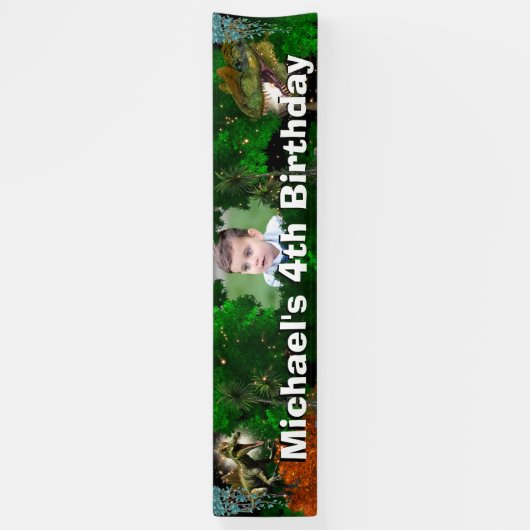 Dinosaur oerwoud T-rex jongens fotofeestje Spandoek (Verticaal)