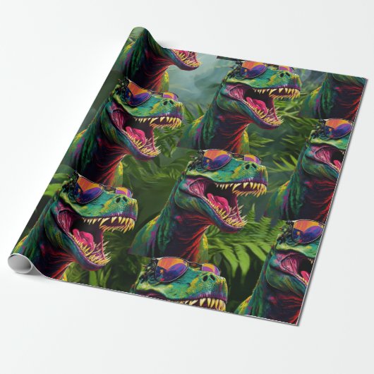 Dinosaur Oerwoud T Rex Jurassic Cool Cadeaupapier (Uitgerold)