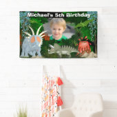 Dinosaur oerwoud vulcano jongens verjaardagfoto spandoek (Insitu)