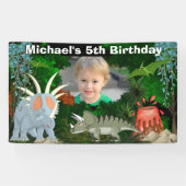 Dinosaur oerwoud vulcano jongens verjaardagfoto spandoek (Horizontaal)