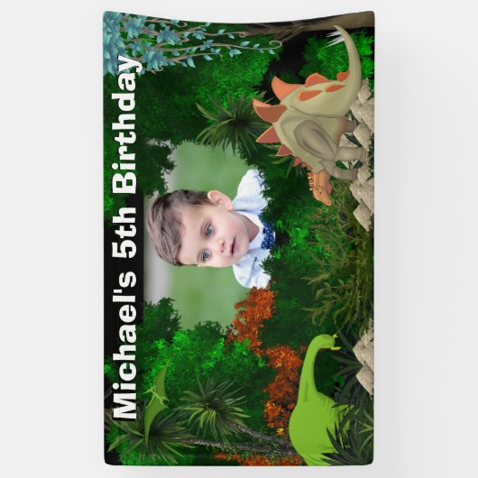 Dinosaur oerwoud woud DIY-fotojongens verjaardag Spandoek (Verticaal)