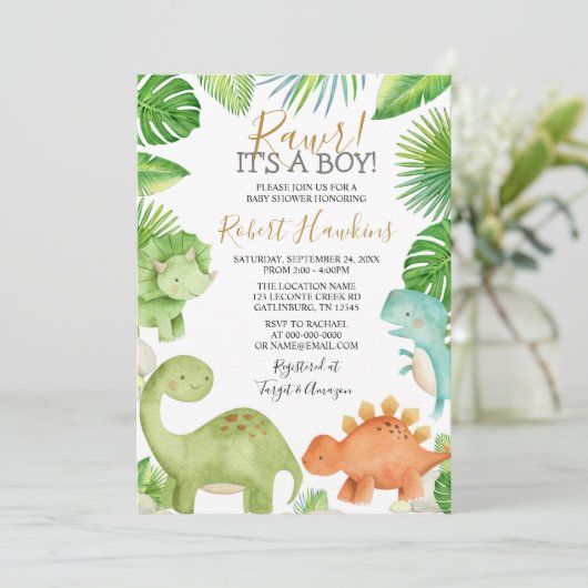 Dinosaur Oh Boy Baby shower Kaart (Staand voorkant)