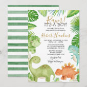 Dinosaur Oh Boy Baby shower Kaart (Voorkant / Achterkant)